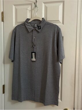 $99 FootJoy Men’s Grey Stripe Performance Polo athletic stretch fit, Large